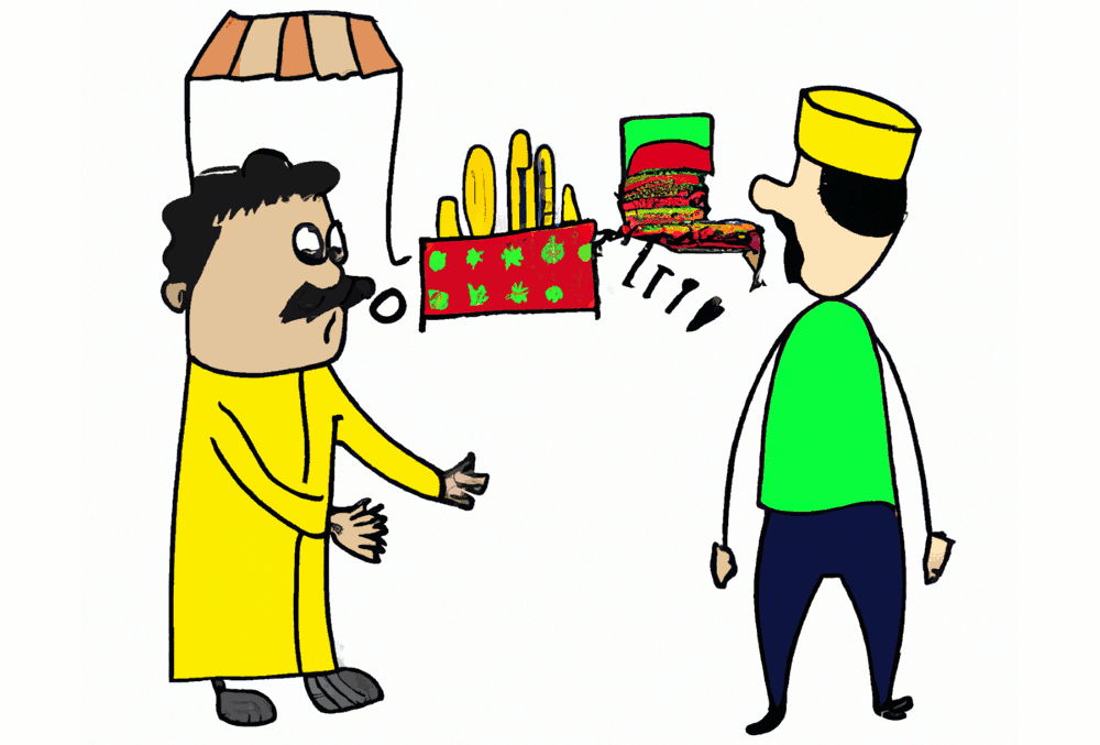 mężczyzna targujący się na bazarze